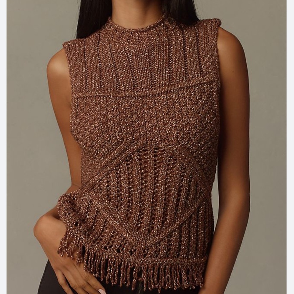 Anthropologie Pilcro Fringe Metallic Sweater Tank, Size XS (NWT)